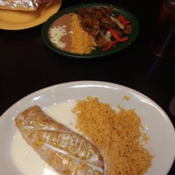 Happy Donkey Mexican Grill - Steak chimichanga with rice and lunch fajitas.