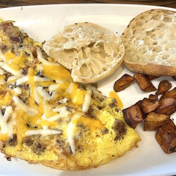 Another Broken Egg Cafe - The Supreme Omelette with English muffin and Fresh Country Potatoes. - American Near Me - Columbus, Ohio