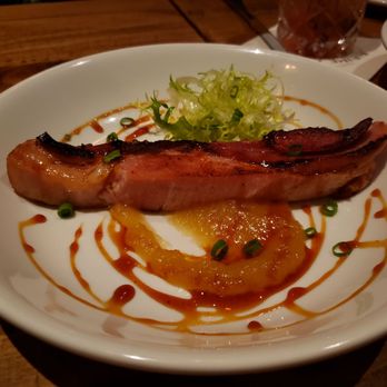 Prime Table - Griddled Thick Cut Bacon with house made apple sauce and apple gastrique. - Steakhouses Near Me - Stockton, California Prime Table - Griddled Thick Cut Bacon with house made apple sauce and apple gastrique. - Steakhouses Near Me - Stockton, California
