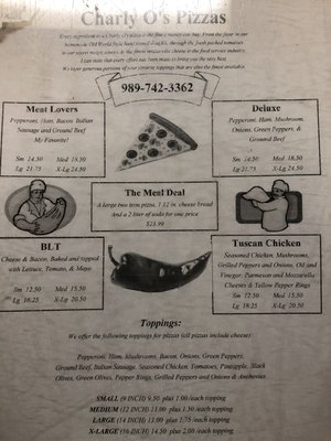 Menu photo 2 Charly O's Pizza Hillman, MI