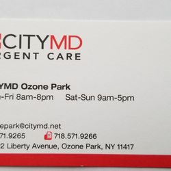 CityMD Urgent Care - Business card for Ozone Park, Queens location