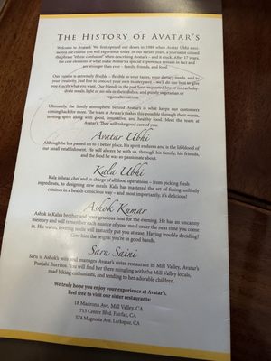Menu photo 1 Avatar's Restaurant Sausalito, CA