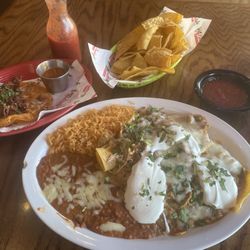 Mi Pueblo -  North Mankato - Chilaquiles Mexicanos and a birria taco on the top left.