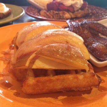 Off The Waffle - The H-Bomb (sliced apple, melted havarti dusted with cinnamon and drizzled with maple syrup) - Breakfast & Brunch Near Me - Eugene, Oregon Off The Waffle - The H-Bomb (sliced apple, melted havarti dusted with cinnamon and drizzled with maple syrup) - Breakfast & Brunch Near Me - Eugene, Oregon
