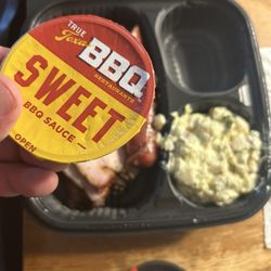 H-E-B - They forgot the pickled okra... be sure to ask for two containers of barbecue sauce if you order a three meat platw