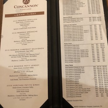 Concannon Vineyard - Menu - Wine Tasting Room Near Me - Livermore, California