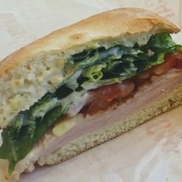 Turkey Bacon Ranch sandwich on ciabatta bread. Turkey Bacon Ranch sandwich on ciabatta bread.