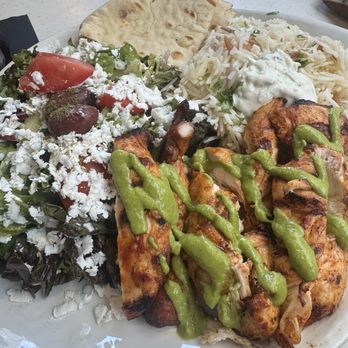 Olive Pit Grill -  Brea - Chicken entree with basmati rice and Mediterranean salad - Greek Near Me - Brea, California