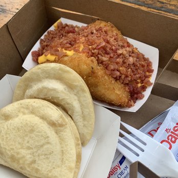Knoebels Amusement Resort - Pierogis and potato triangles with bacon and cheese - Amusement Parks Near Me - Elysburg, Pennsylvania Knoebels Amusement Resort - Pierogis and potato triangles with bacon and cheese - Amusement Parks Near Me - Elysburg, Pennsylvania