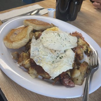 Deb's Bristol Diner - Meat lover's mix with over easy eggs cooked to perfection! - Diners Near Me - Bristol, Maine