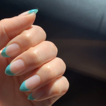 The Nail Shoppe - gel french manicure with almond shape. lucky jade color. - Nail Salons Near Me - Bradenton, Florida