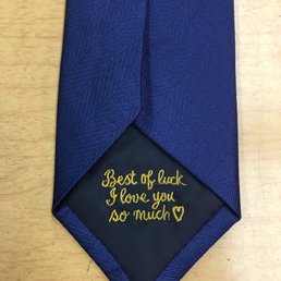 Message I had Emily embroider onto the tie Message I had Emily embroider onto the tie