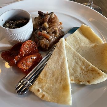 Kitty’s - Mediterranean Eggplant Salad-Olive Tapenade-Roasted Tomatoes-Naan - Mediterranean Near Me - Vero Beach, Florida