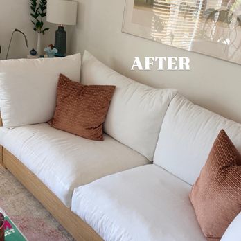Rene Guzman Studio - So fresh and clean. White denim slip covers - Furniture Reupholstery Near Me - Los Angeles, California