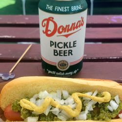 Donna's Pickle Beer 13floz Can & Hot Dog (06/08/24). @4100Bar #SilverLake #Bar #Beer #Cocktail #Liquor #Wine