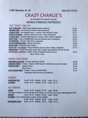 Menu photo 1 Crazy Charlie's East Grand Rapids, MI Menu photo 1 Crazy Charlie's East Grand Rapids, MI