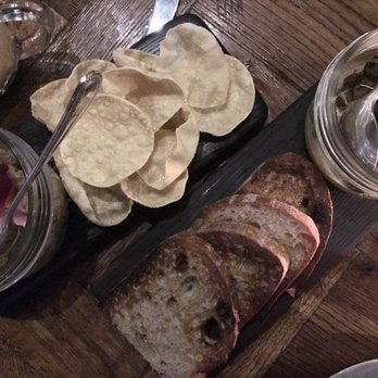 Social Eating House - Jars to Share: Confit duck leg rillette, mango, coriander (£6.50); Smoked hummus, spiced aubergine (£6.50) - British Near Me - London, XGL Social Eating House - Jars to Share: Confit duck leg rillette, mango, coriander (£6.50); Smoked hummus, spiced aubergine (£6.50) - British Near Me - London, XGL