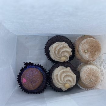 Yours Truly Cupcake - Chocolate, Drunken Mocha (mid), Funfetti (right) - Desserts Near Me - Denver, Colorado