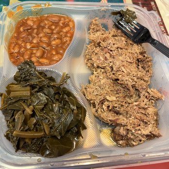 Railroad Bbq - John Henry with BBQ Baked Beans and Vegan Collard Greens and Kale Mix - Barbeque Near Me - Columbia, South Carolina Railroad Bbq - John Henry with BBQ Baked Beans and Vegan Collard Greens and Kale Mix - Barbeque Near Me - Columbia, South Carolina