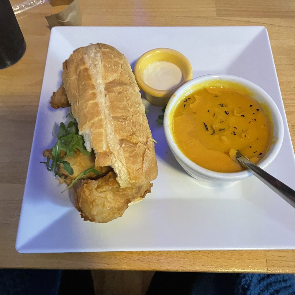 Van Gogh's Eeterie - Cod sandwich with carrot bisque - Breakfast & Brunch Near Me - Springfield, Missouri Van Gogh's Eeterie - Cod sandwich with carrot bisque - Breakfast & Brunch Near Me - Springfield, Missouri