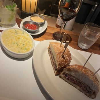 The Honor Bar - Burger, cream corn, French fries - New American Near Me - Palm Beach, Florida The Honor Bar - Burger, cream corn, French fries - New American Near Me - Palm Beach, Florida