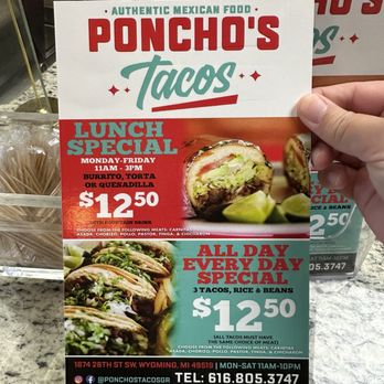 Poncho's Tacos - Lunch specials and an every day special - Tacos Near Me - Wyoming, Michigan Poncho's Tacos - Lunch specials and an every day special - Tacos Near Me - Wyoming, Michigan