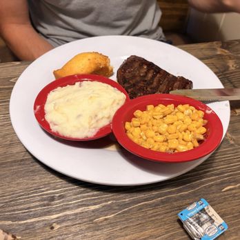 Locals Grill and Bar - Sirloin steak with skin on mashed potatoes and sweet corn with cornbread on the side. - Beer Bar Near Me - Corydon, Indiana Locals Grill and Bar - Sirloin steak with skin on mashed potatoes and sweet corn with cornbread on the side. - Beer Bar Near Me - Corydon, Indiana
