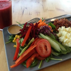 Lunch Box Fresh Market & Smoothie Bar - A Balance Juice & Breakfast Burrito minus the burrito - Gluten Free style!