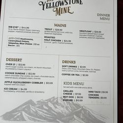 Yellowstone Mine - Menu April 2026
