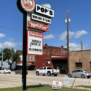 Pop's Burger Stand - a sign for pop's burger stand - Burgers Near Me - Waxahachie, Texas