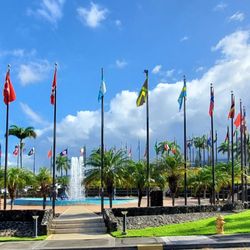 University of the Nations Kona Campus - The flags of the nations surround a lovely fountain