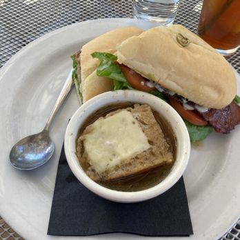 School House Kitchen & Libations - B.L.A.S.T. Sandwich with French Onion Soup and iced tea - New American Near Me - Arvada, Colorado
