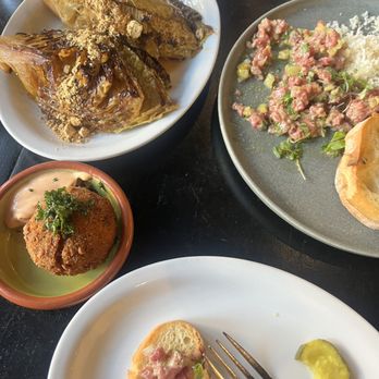 Magpie Cafe - Risotto ball, cabbage, beef tartare, - New American Near Me - Sacramento, California