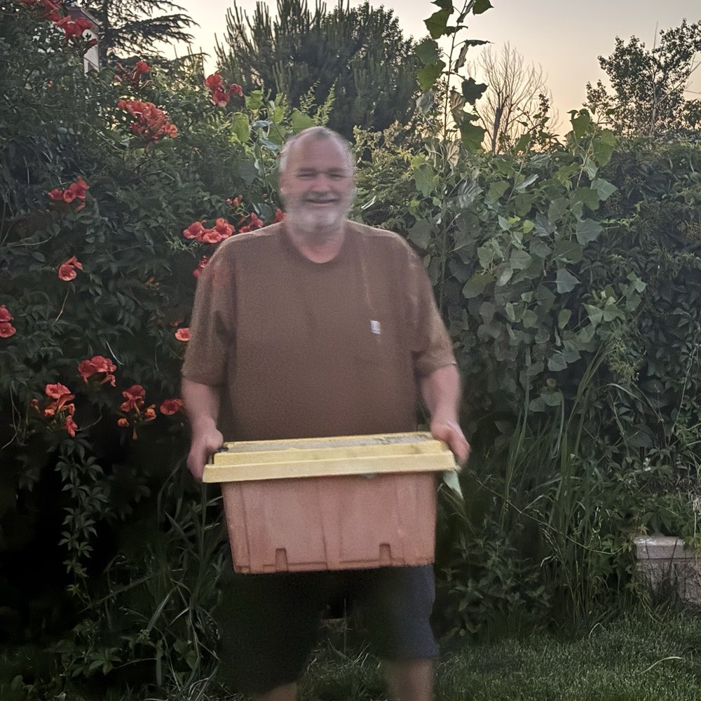 Newsom Honey Farm - John Newsom with the bee box after successfully gathering up the hive - Honey Near Me - Tehachapi, California Newsom Honey Farm - John Newsom with the bee box after successfully gathering up the hive - Honey Near Me - Tehachapi, California