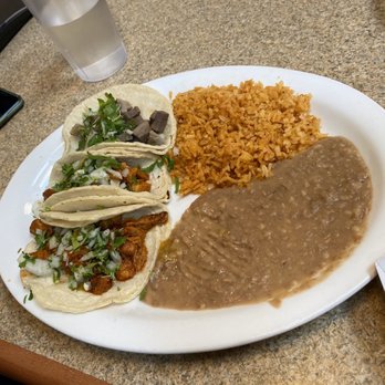 El Charrito - Spokane - Three tacos with rice and beans - Mexican Near Me - Spokane, Washington
