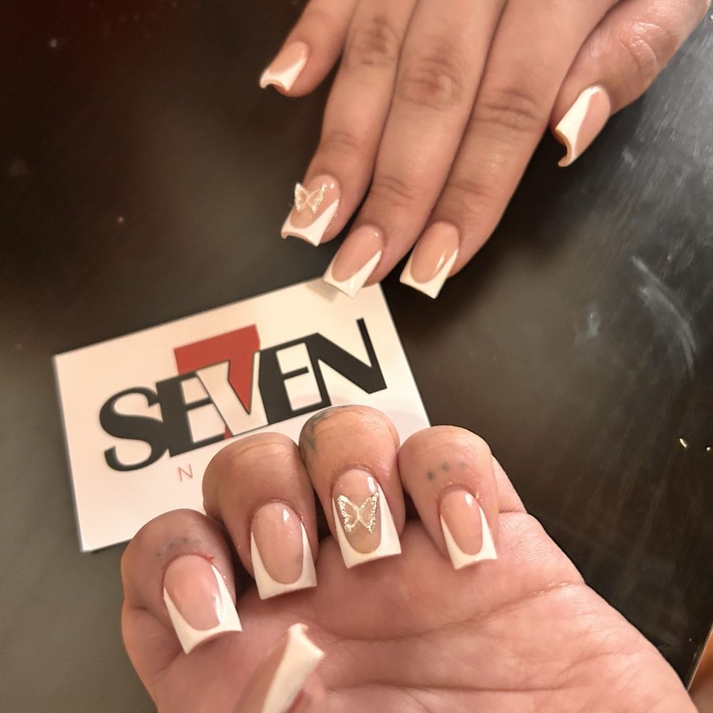 Seven Nails - full acrylic set w butterfly charm - Nail Salons Near Me - Chicago, Illinois