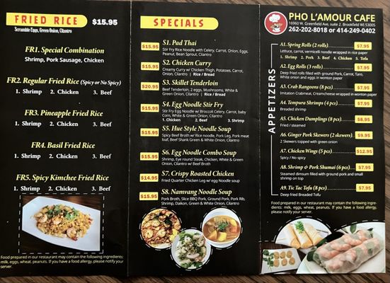 Menu photo 1 Pho L'Amour Cafe Brookfield, WI Menu photo 1 Pho L'Amour Cafe Brookfield, WI