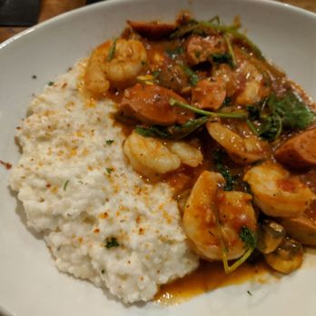 Old Mulehouse - Shrimp and grits with sausage, greens, and mushrooms. - Pubs Near Me - Jasper, Georgia Old Mulehouse - Shrimp and grits with sausage, greens, and mushrooms. - Pubs Near Me - Jasper, Georgia