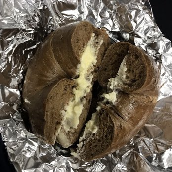 Bagel Train - Pumpernickel bagel with butter - Bagels Near Me - Yardley, Pennsylvania