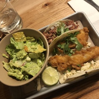 Bartaco Mosaic - Side salad with two fish tacos and mojo pork carnitas taco - Tacos Near Me - Fairfax, Virginia