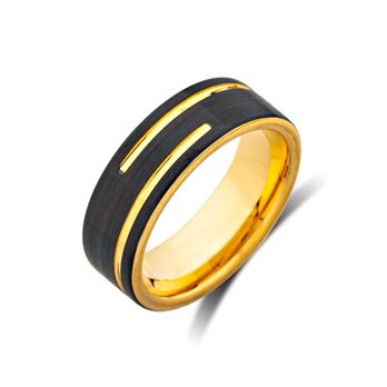 Luxury Bands - LBLA Mens Tungsten Wedding Bands. Yellow Gold with Brushed Black. - Jewelry Near Me - Los Angeles, California Luxury Bands - LBLA Mens Tungsten Wedding Bands. Yellow Gold with Brushed Black. - Jewelry Near Me - Los Angeles, California