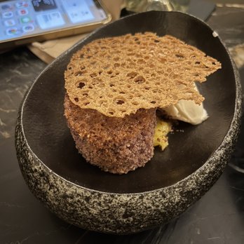 Husk Savannah - Blue Corn Olive Oil Cake - Meyer Lemon, Cardamom-Lavender Ice Cream & Lace Cookie - Southern Near Me - Savannah, Georgia