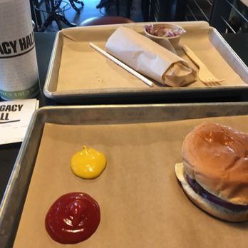 Legacy Hall - Delicious, if modestly sized burger from Knife Burger & the smoky slender $10 schwarma. - Food Court Near Me - Plano, Texas