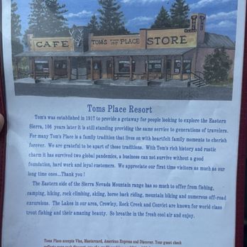 Tom's Place Cafe - Menu - Bars Near Me - Crowley Lake, California Tom's Place Cafe - Menu - Bars Near Me - Crowley Lake, California