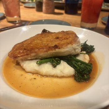 Jake's - Chicken with garlic mashed potatoes and broccolini - New American Near Me - Del Mar, California Jake's - Chicken with garlic mashed potatoes and broccolini - New American Near Me - Del Mar, California