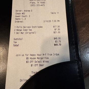 Meso Maya Comida y Copas - Our bill - Mexican Near Me - Plano, Texas