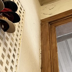 Pittsburg Hot Links - Cobwebs with bugs in them and a layer of dust on the ball caps on the wall.