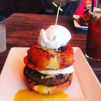 Bosscat Kitchen & Libations - I said g'damn you only live once! Sticky bun burger with ice cream on top! - New American Near Me - Irvine, California
