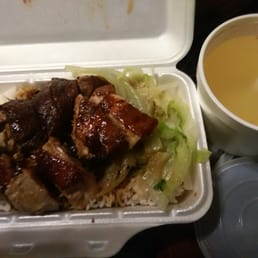 Bbq duck on rice.  Duck skin was too dark, tasted ok.