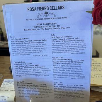 Rosa Fierro Cellars - 8/31/24 menu - Wine Tasting Room Near Me - Livermore, California